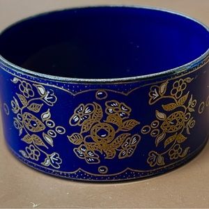 Eliot Paris enameled bangle bracelet. Navy gold vintage made in Paris